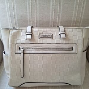 London Fog Cream Checkered Embossed Handbag